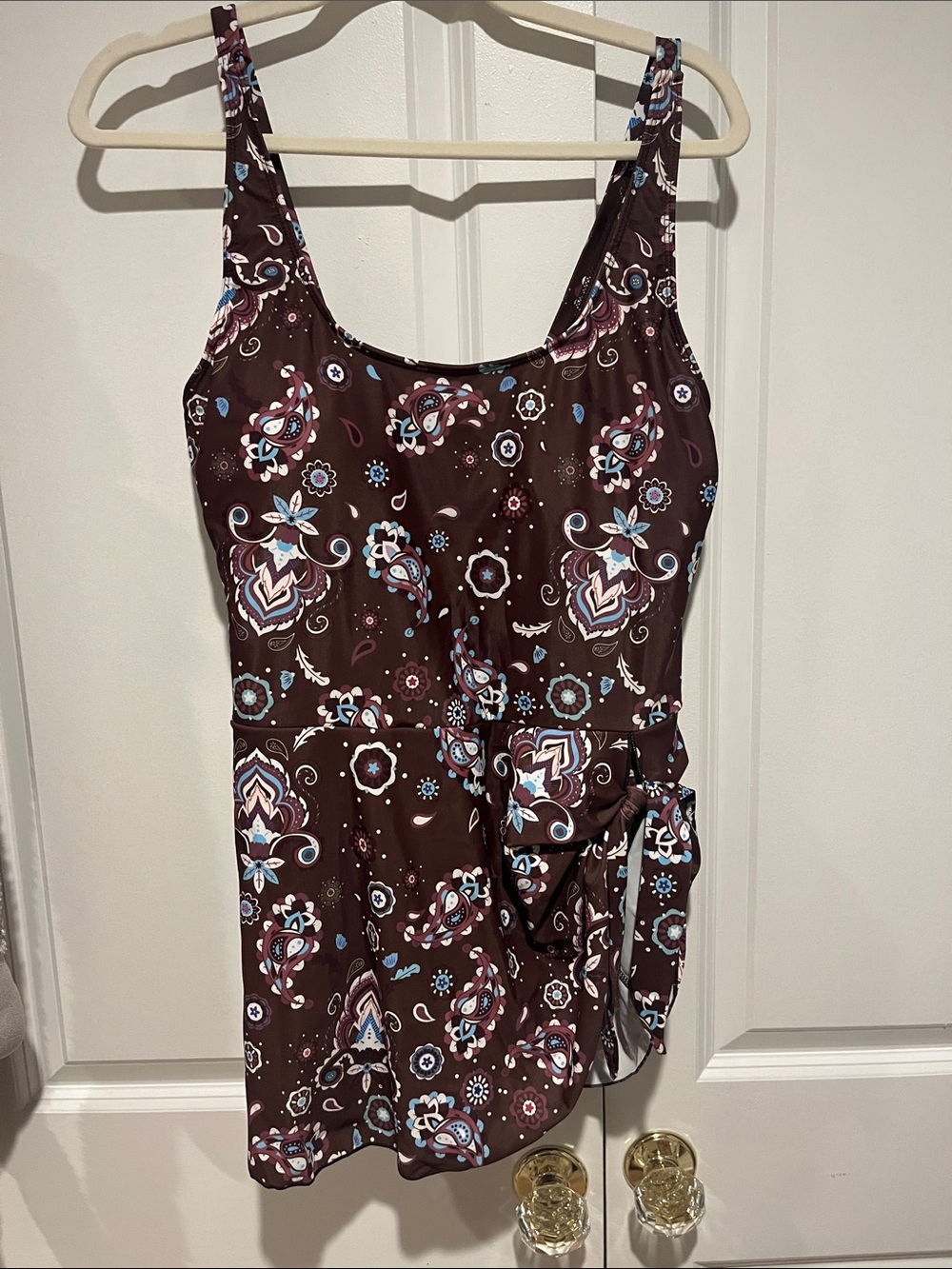 Brown Floral Paisley Tank Dress with Tie